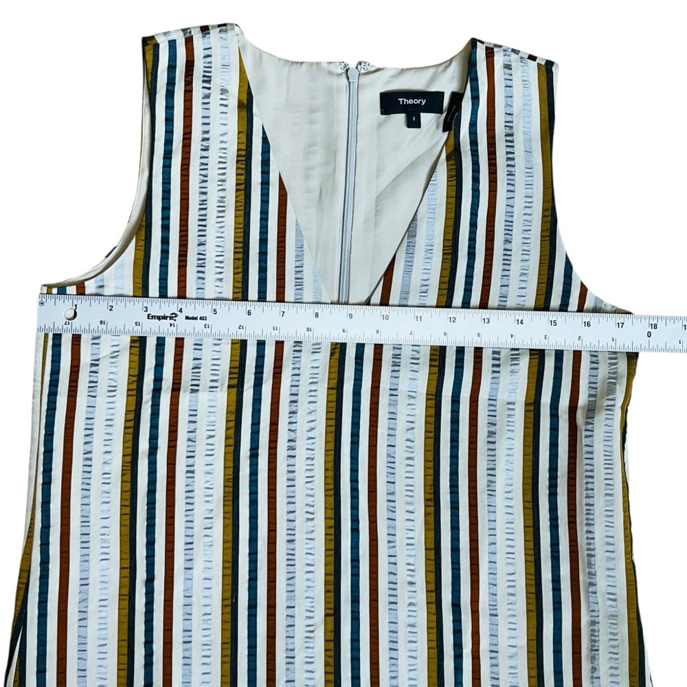 Theory Women’s Sz 2 V-Neck Stripe Sleeveless Linen Blend Dress Shift Lightweight - Picture 11 of 15